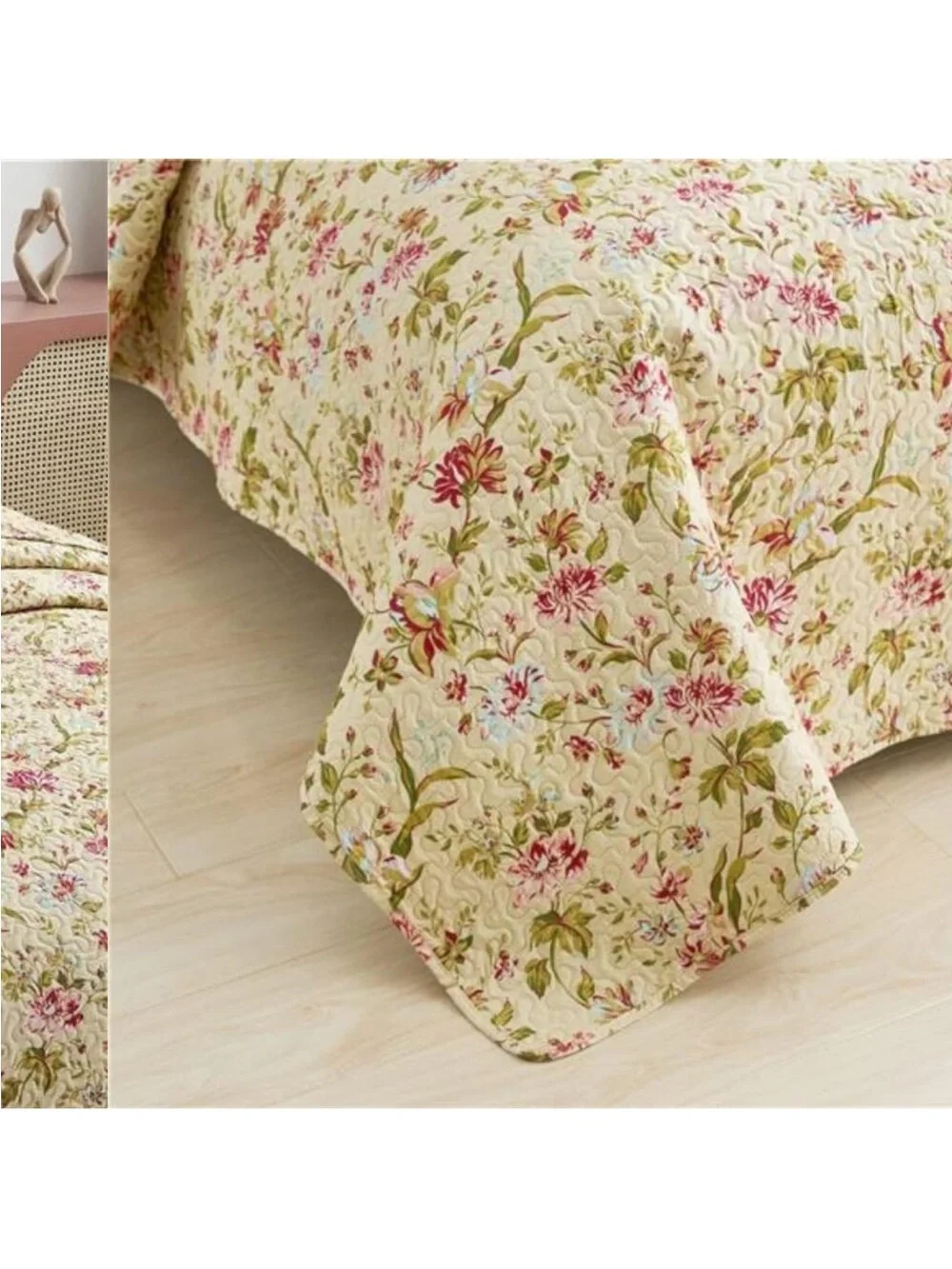 Floral Quilt Set King Size, Reversible Cotton Quilt Bedding Set